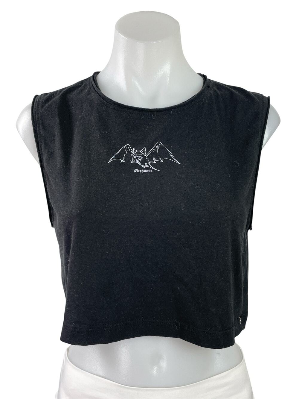 Diaphanous Loca Women's Black Sleeveless Graphic Print Tank Crop Top Size S